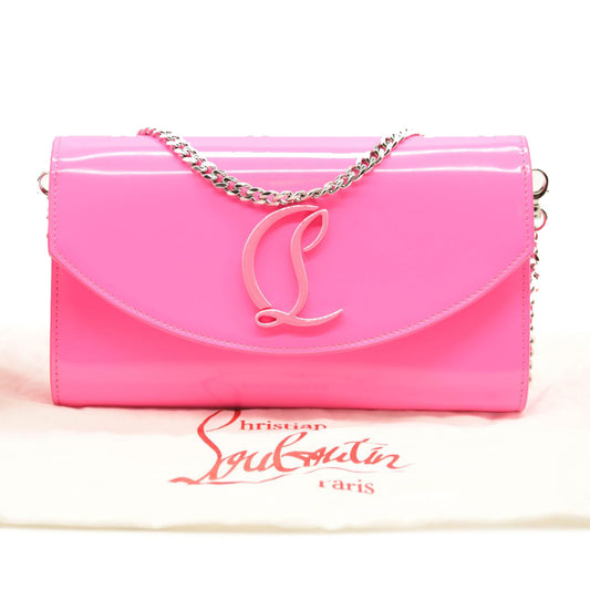 CHRISTIAN LOUBOUTIN Loubi54 Leather Wallet on a Chain Fluo Pink