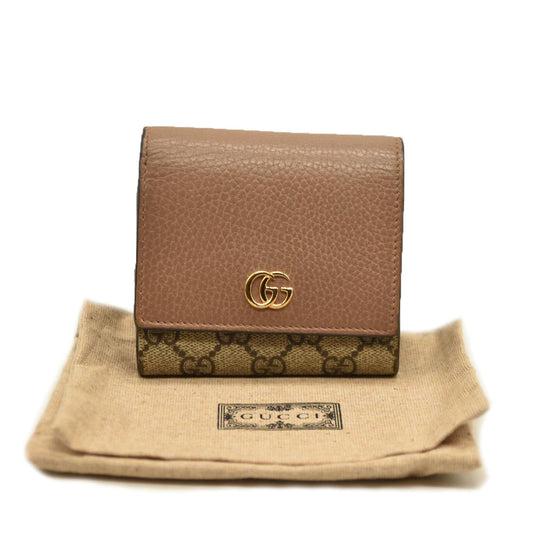Gucci Dollar Calfskin GG Supreme Monogram Medium GG Marmont Wallet Beige