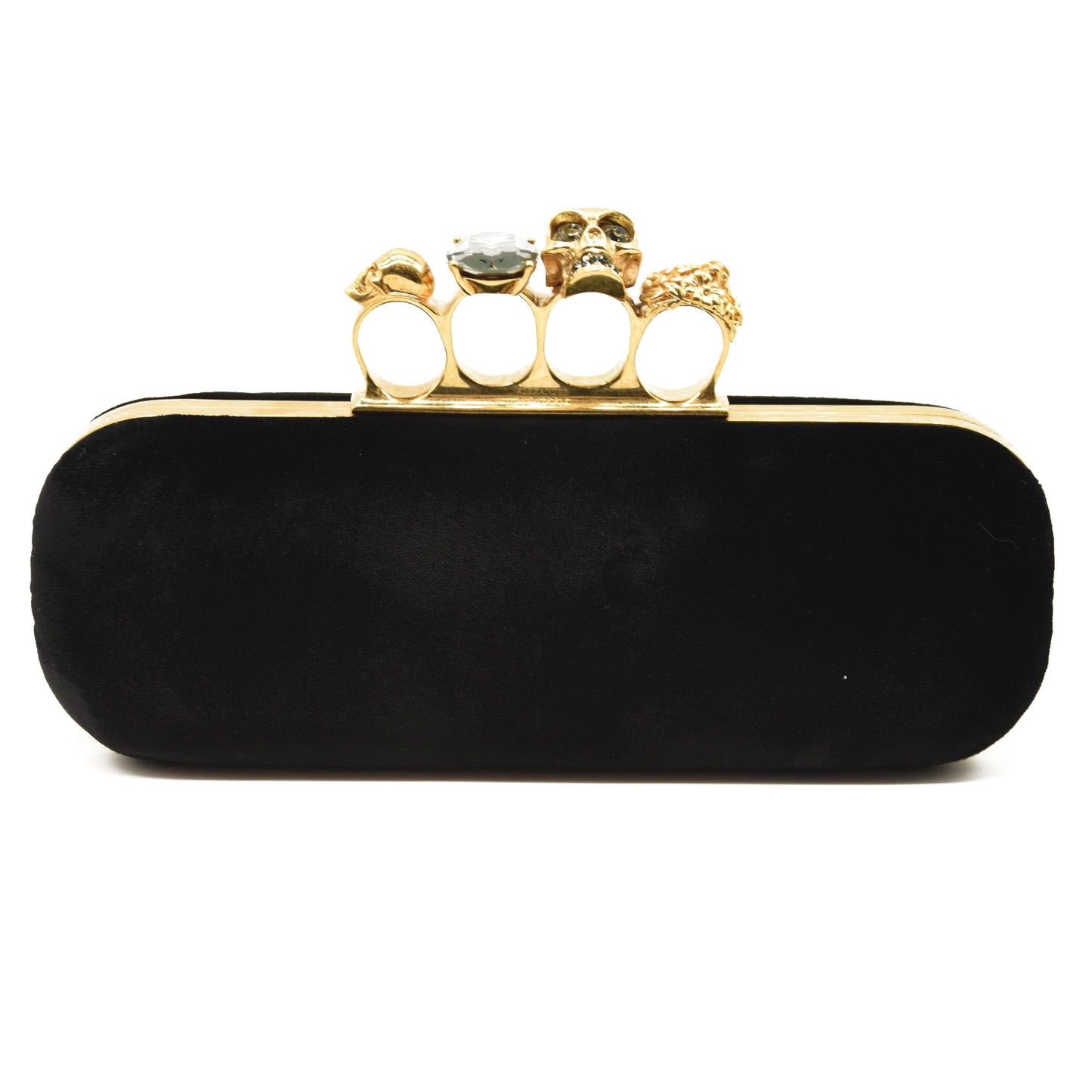 ALEXANDER MCQUEEN Black Velvet Skull Knuckle Duster Box Clutch