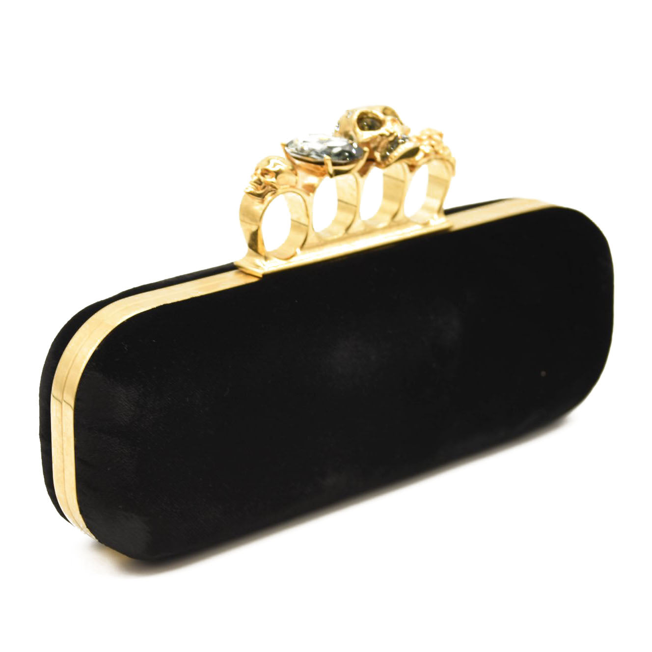 ALEXANDER MCQUEEN Black Velvet Skull Knuckle Duster Box Clutch