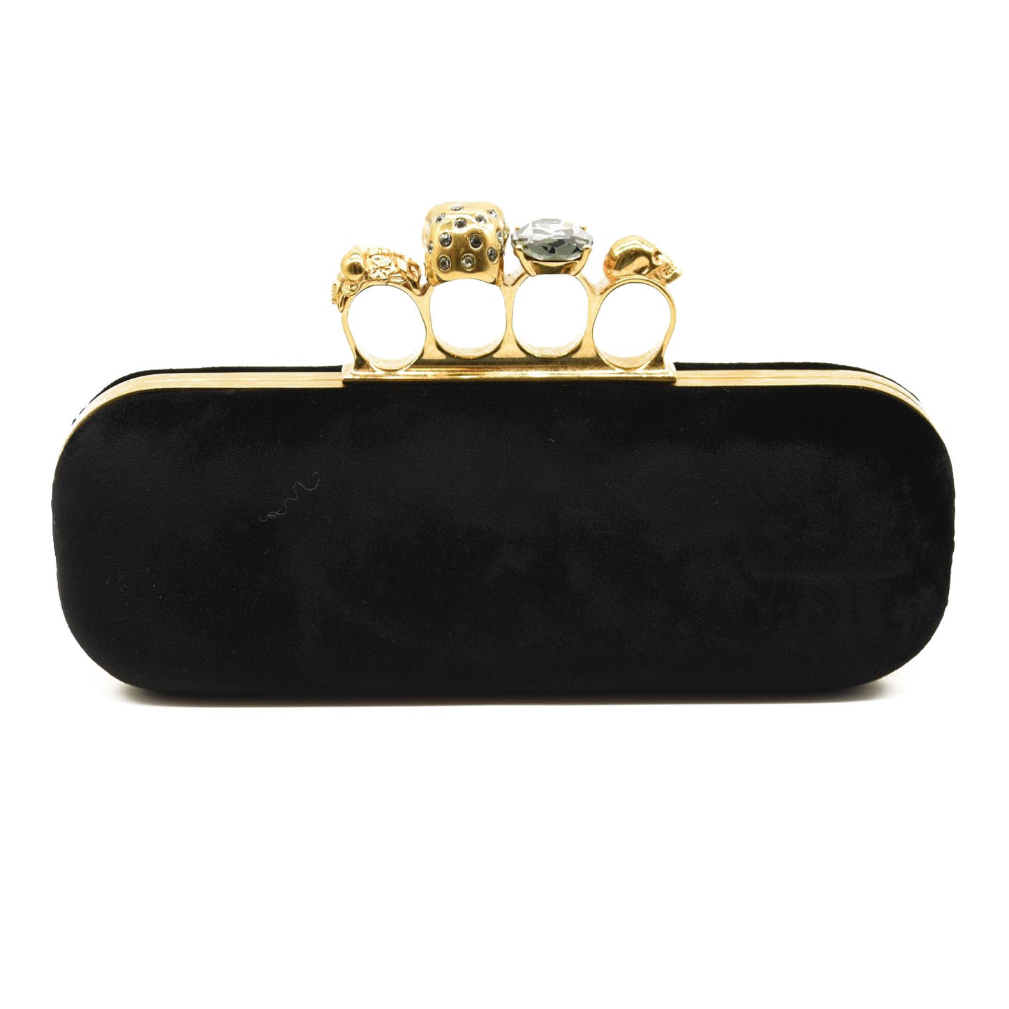 ALEXANDER MCQUEEN Black Velvet Skull Knuckle Duster Box Clutch