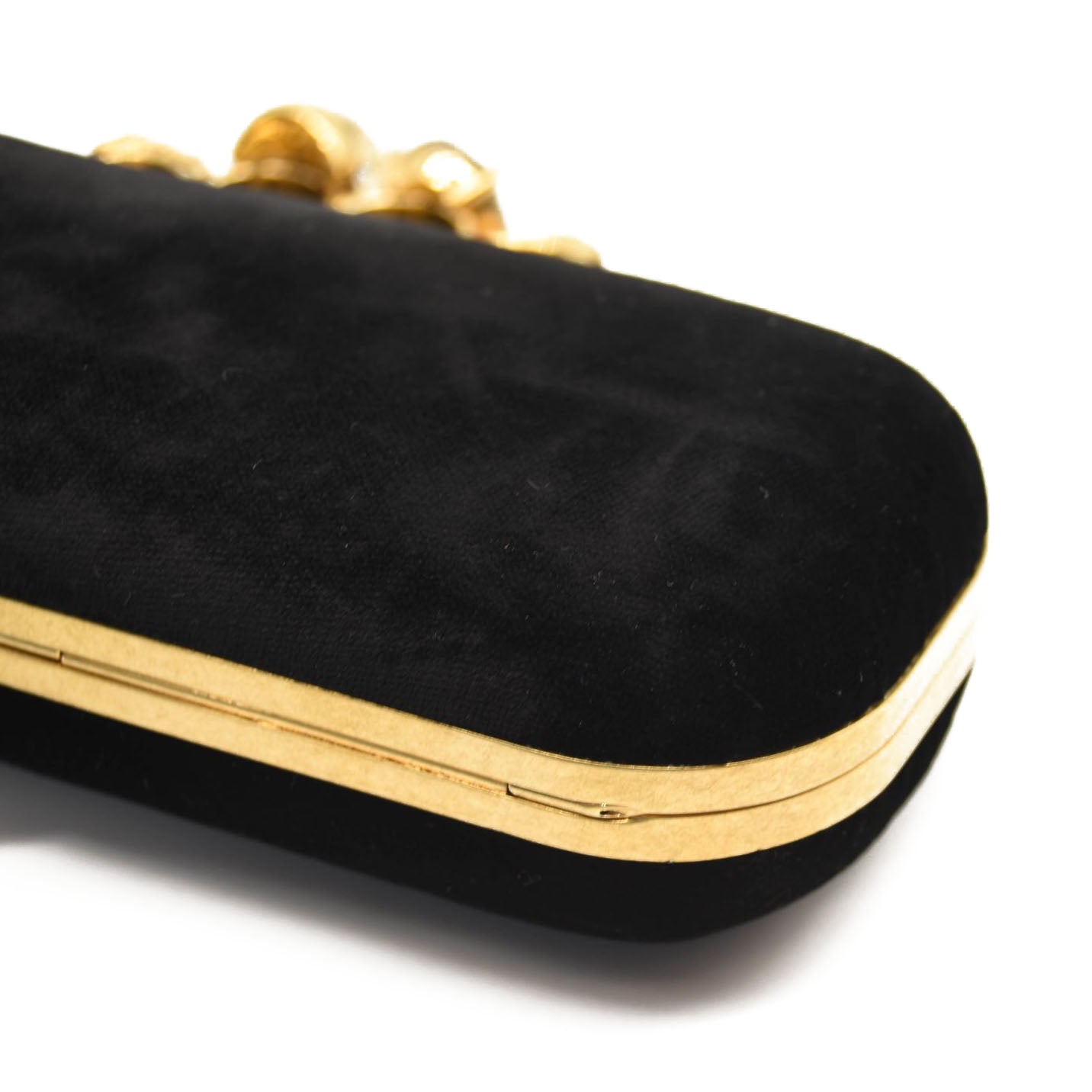 ALEXANDER MCQUEEN Black Velvet Skull Knuckle Duster Box Clutch