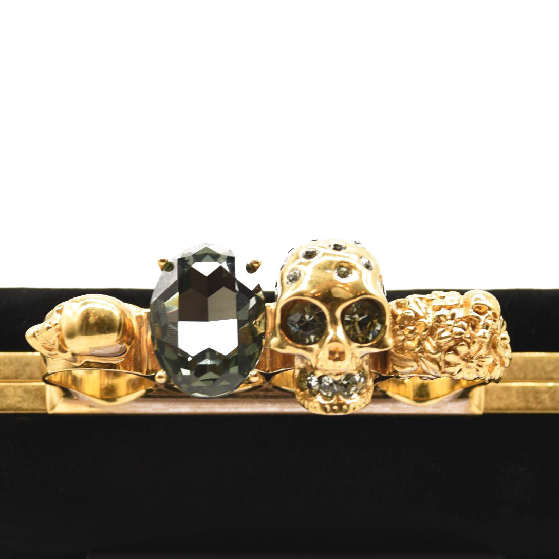 ALEXANDER MCQUEEN Black Velvet Skull Knuckle Duster Box Clutch