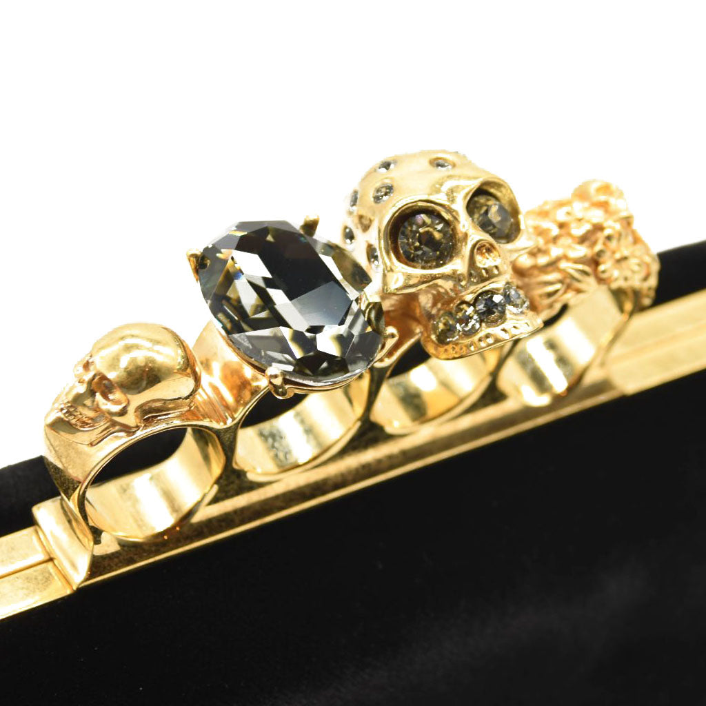 ALEXANDER MCQUEEN Black Velvet Skull Knuckle Duster Box Clutch