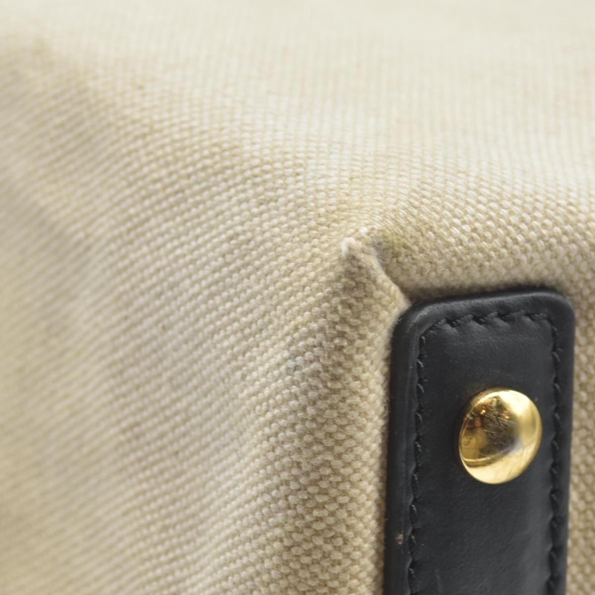 $2490 Burberry Cotton Soft Canvas Calfskin Medium Belt Tote Natural Black