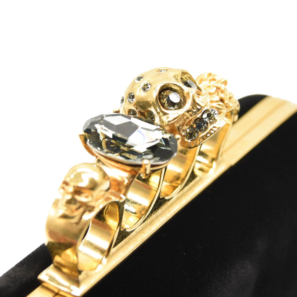 ALEXANDER MCQUEEN Black Velvet Skull Knuckle Duster Box Clutch