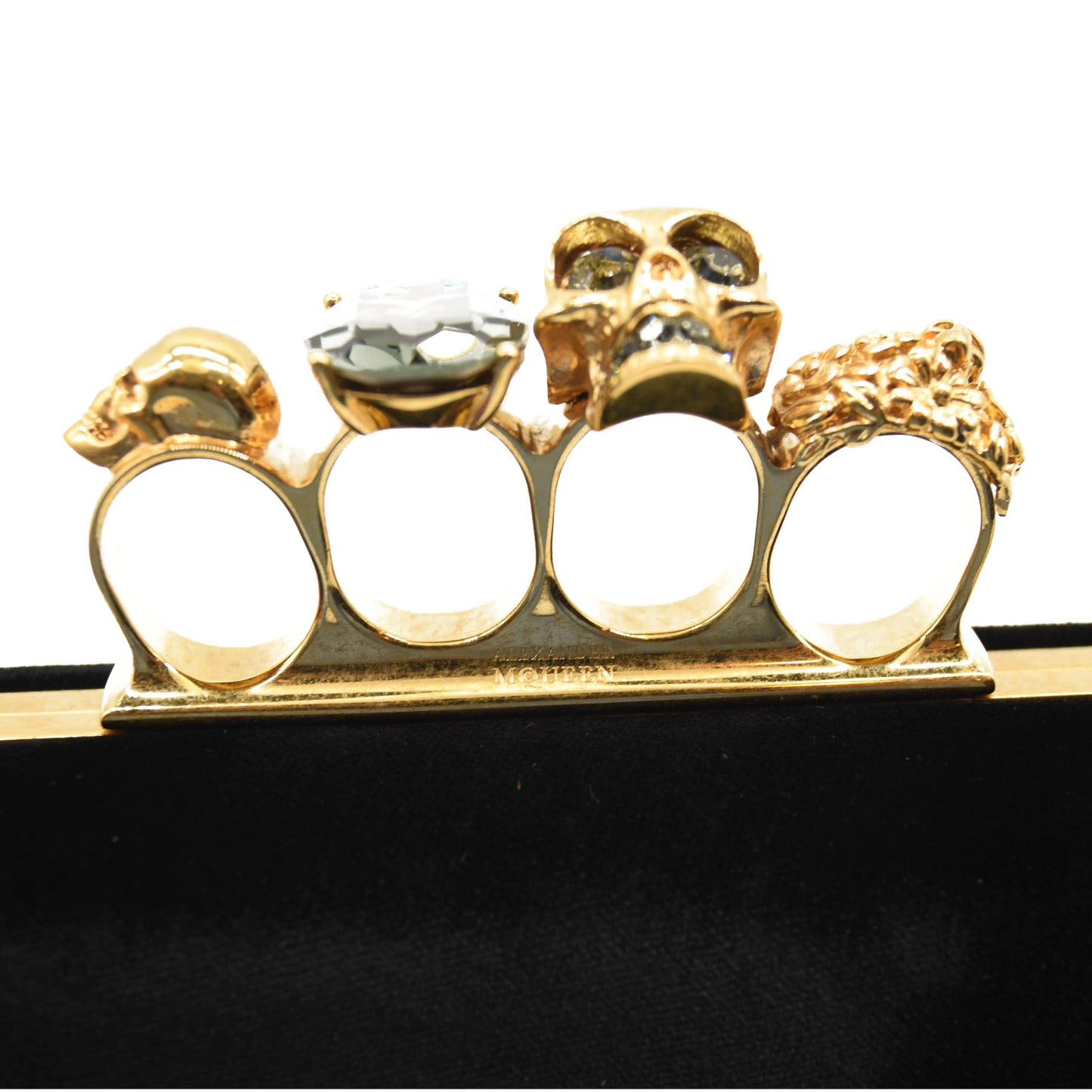 ALEXANDER MCQUEEN Black Velvet Skull Knuckle Duster Box Clutch