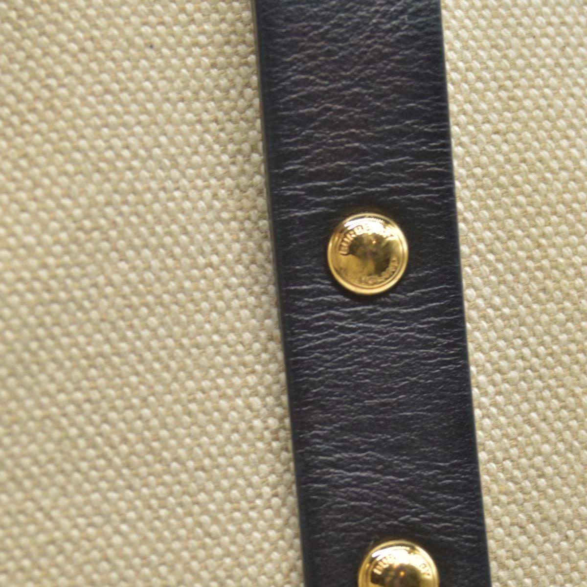 $2490 Burberry Cotton Soft Canvas Calfskin Medium Belt Tote Natural Black