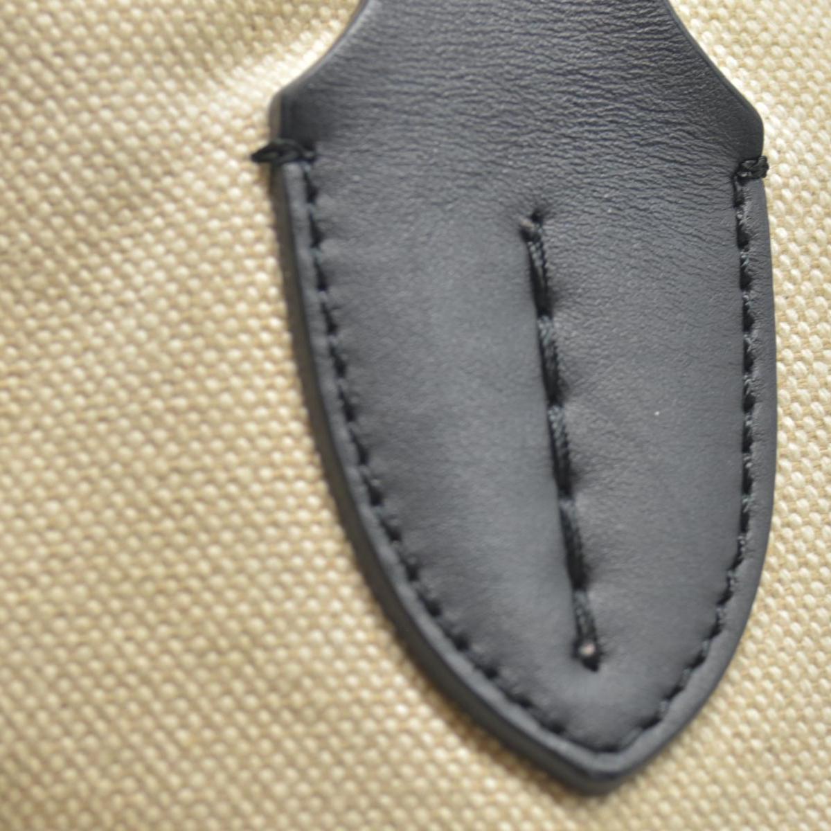 $2490 Burberry Cotton Soft Canvas Calfskin Medium Belt Tote Natural Black
