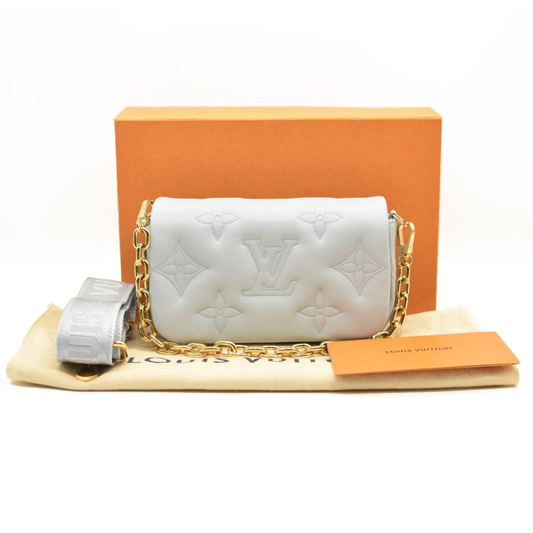 Louis Vuitton Calfskin Bubblegram Wallet On Strap Ice Blue
