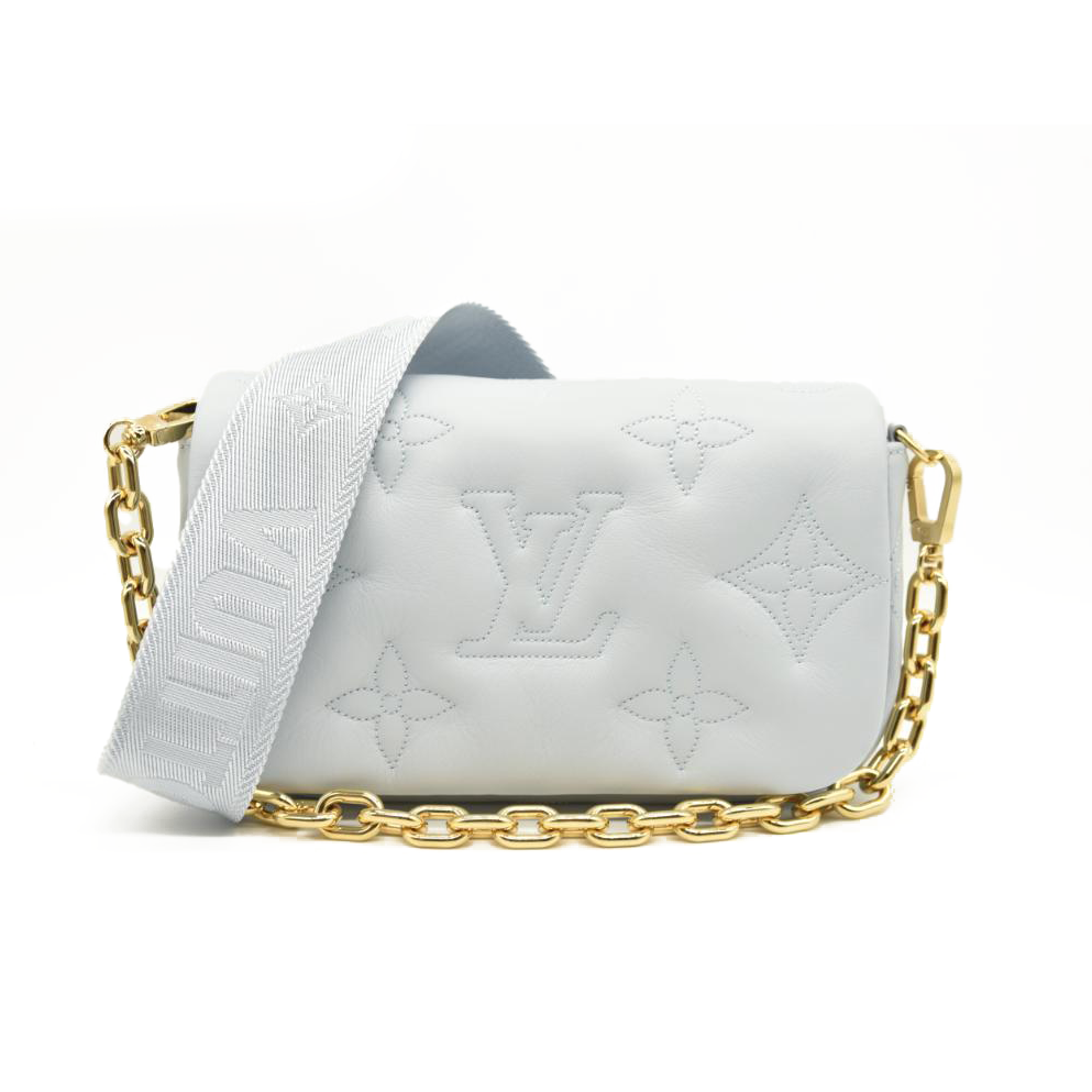 Louis Vuitton Calfskin Bubblegram Wallet On Strap Ice Blue