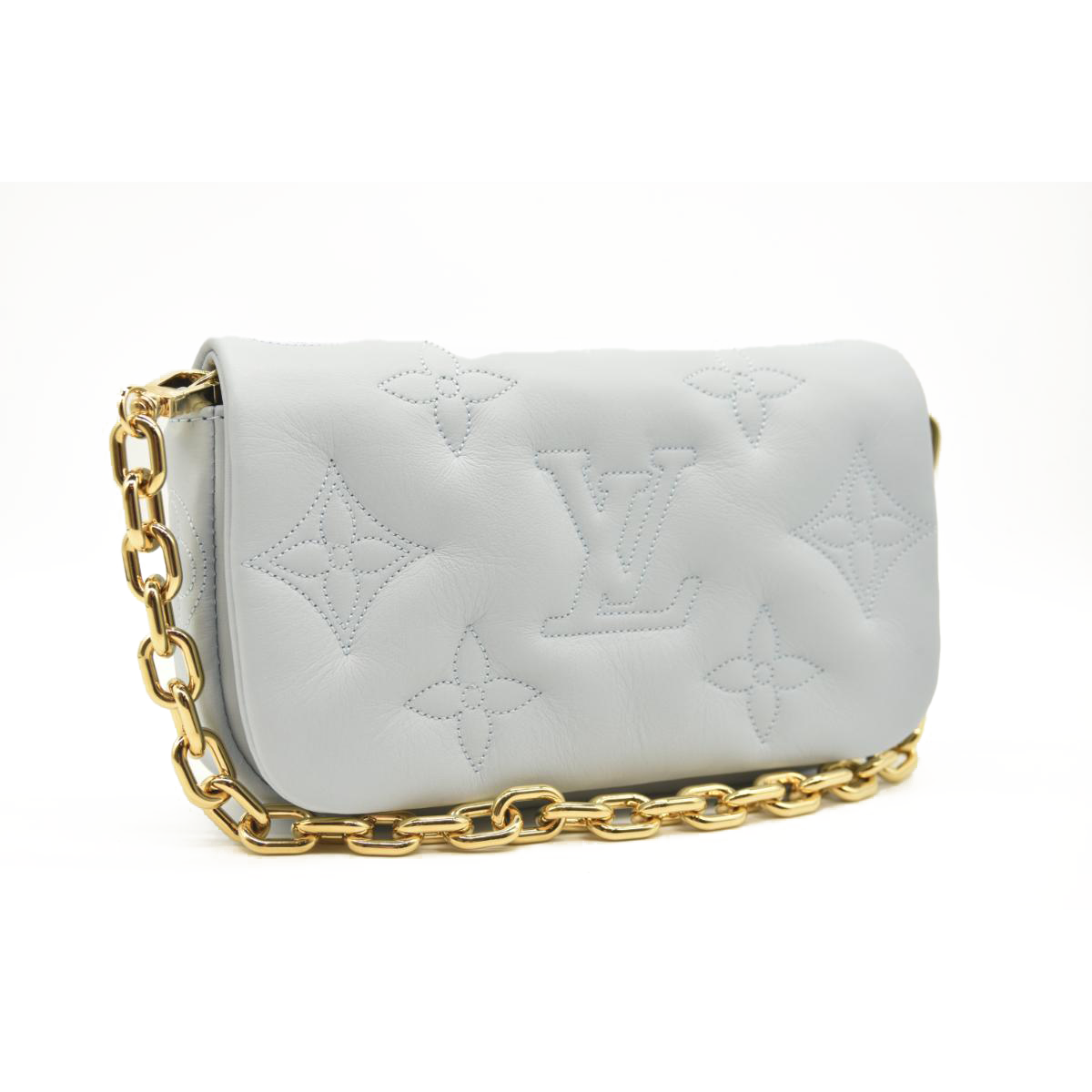 Louis Vuitton Calfskin Bubblegram Wallet On Strap Ice Blue