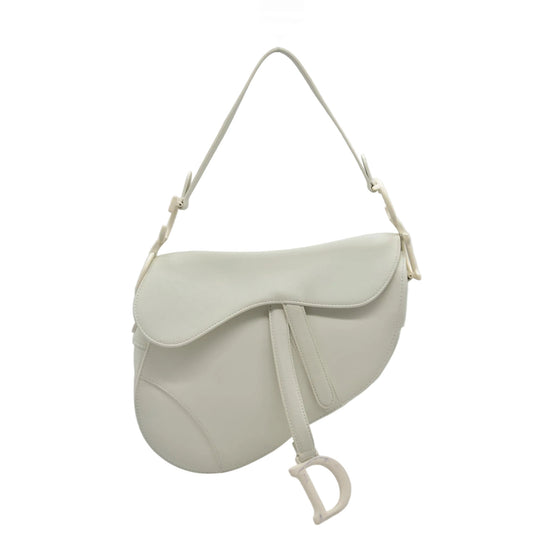 $3950 Dior Ultra-Matte Saddle Bag White Cream