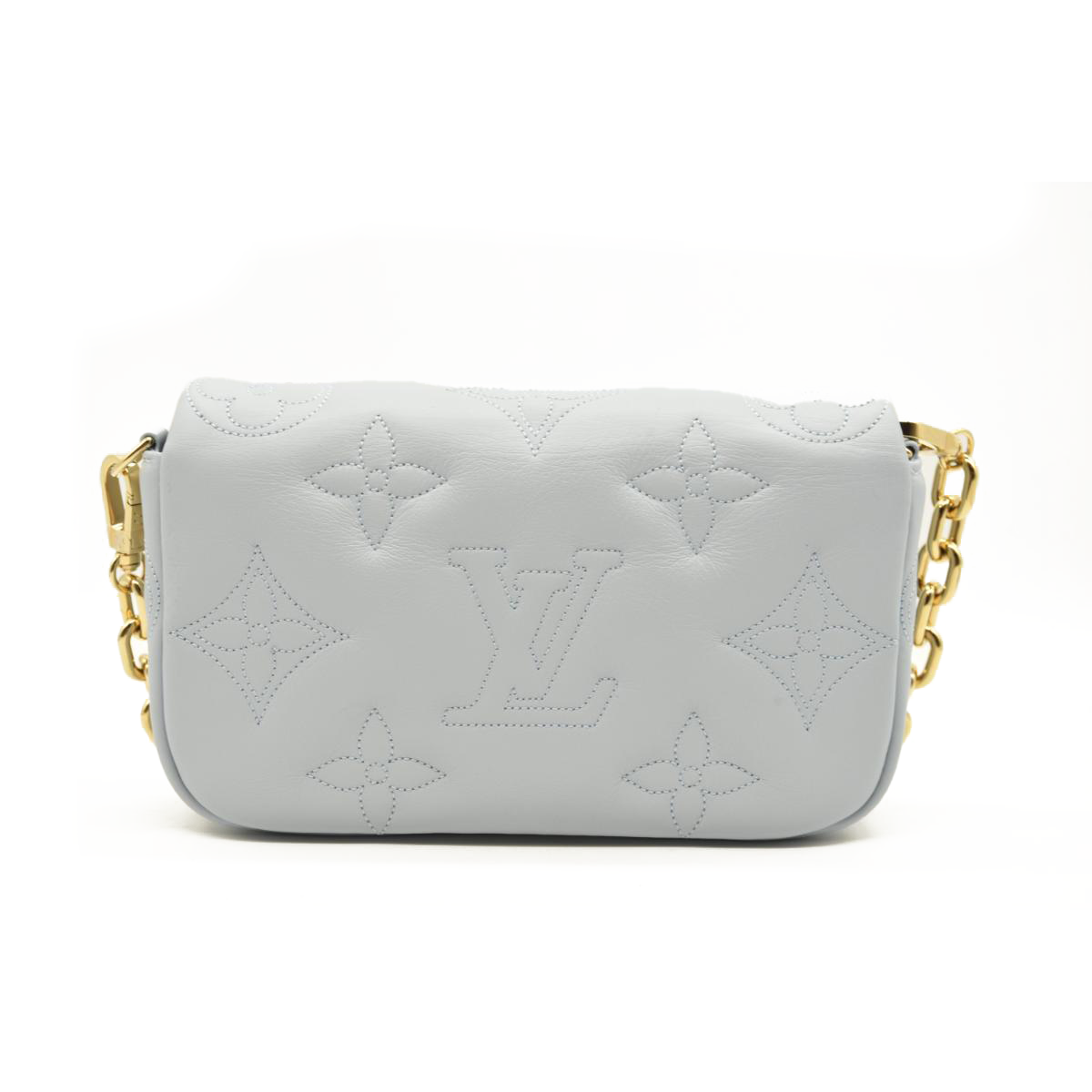 Louis Vuitton Calfskin Bubblegram Wallet On Strap Ice Blue