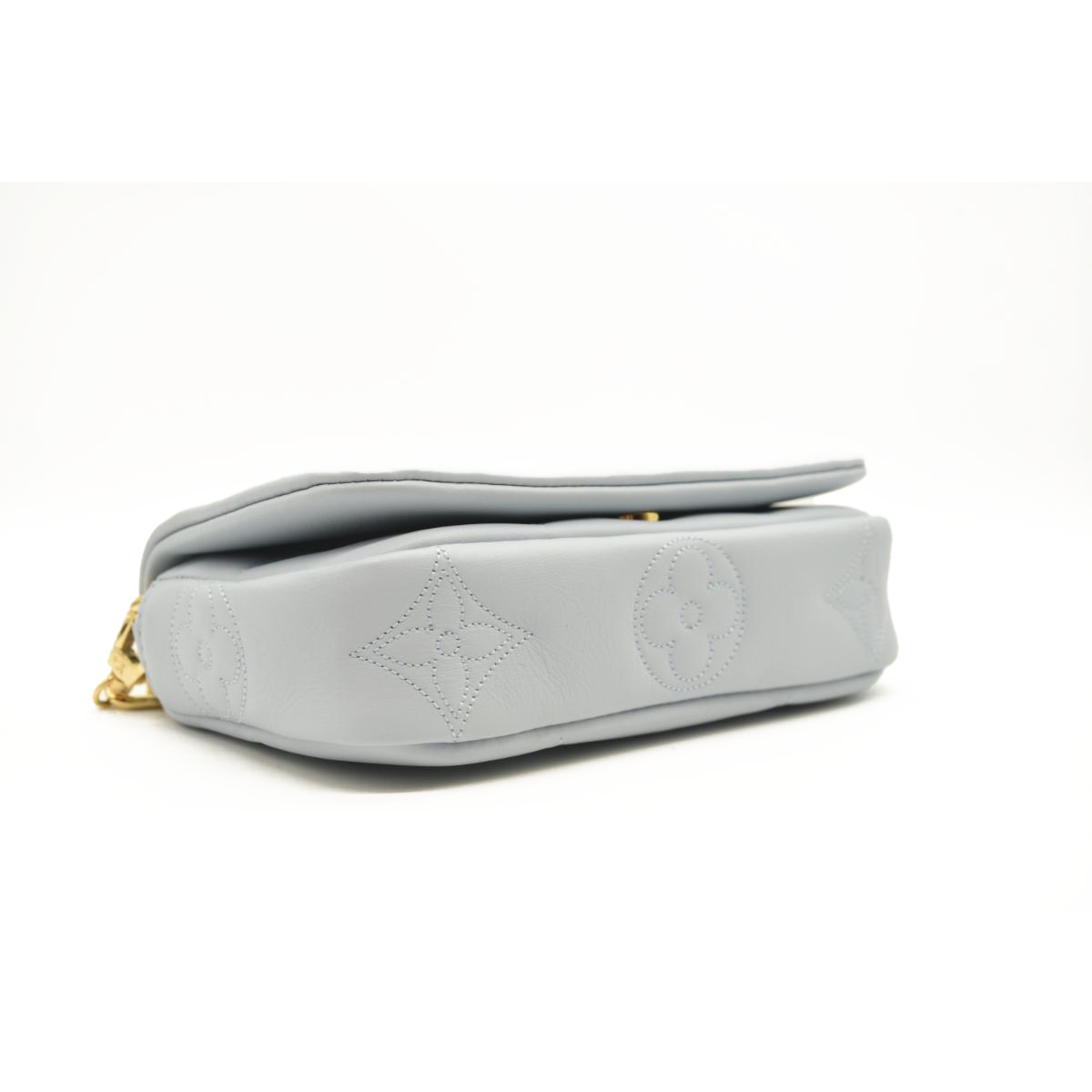 Louis Vuitton Calfskin Bubblegram Wallet On Strap Ice Blue