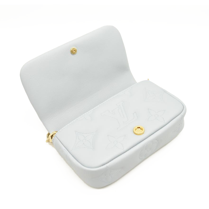 Louis Vuitton Calfskin Bubblegram Wallet On Strap Ice Blue