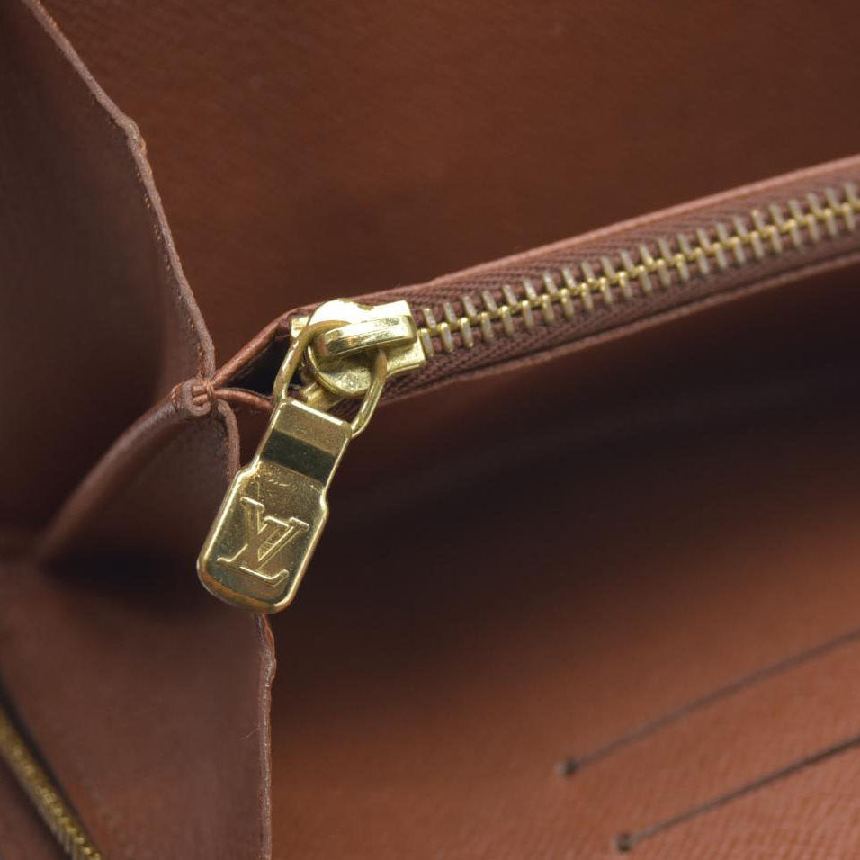 AUCTION $915 Louis Vuitton Monogram Porte Monnaie Zippy Long Wallet Brown CA1907