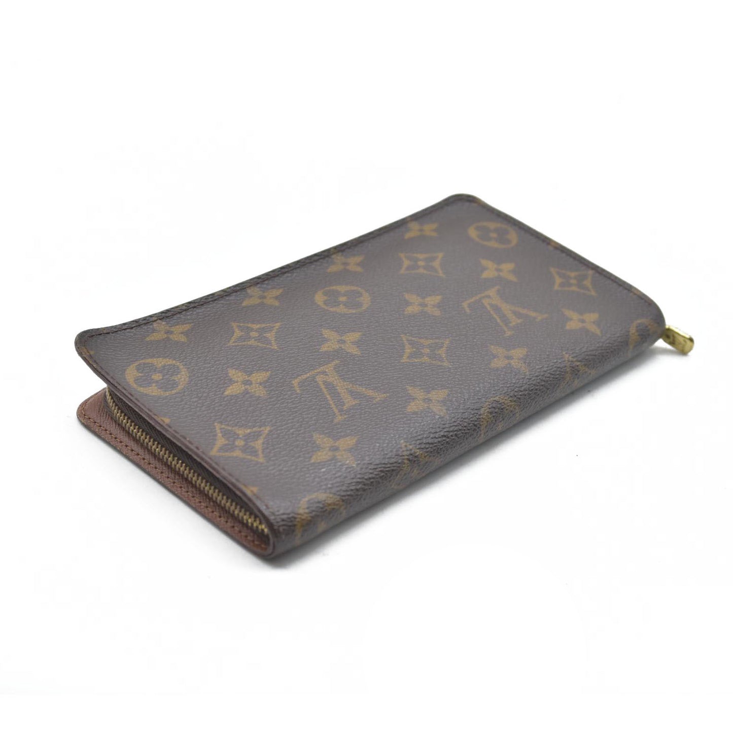 AUCTION $915 Louis Vuitton Monogram Porte Monnaie Zippy Long Wallet Brown CA0958