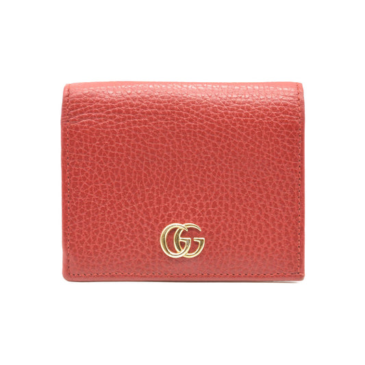 GUCCI Pebbled Calfskin GG Marmont Card Case Hibiscus Red