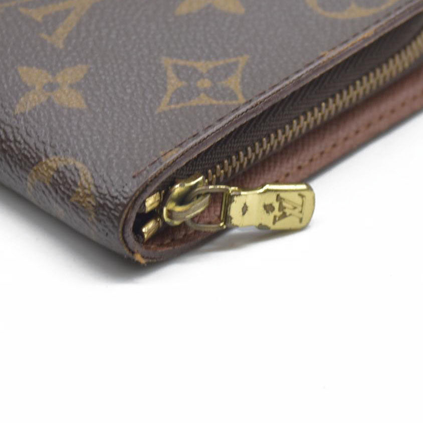 AUCTION $915 Louis Vuitton Monogram Porte Monnaie Zippy Long Wallet Brown CA0958