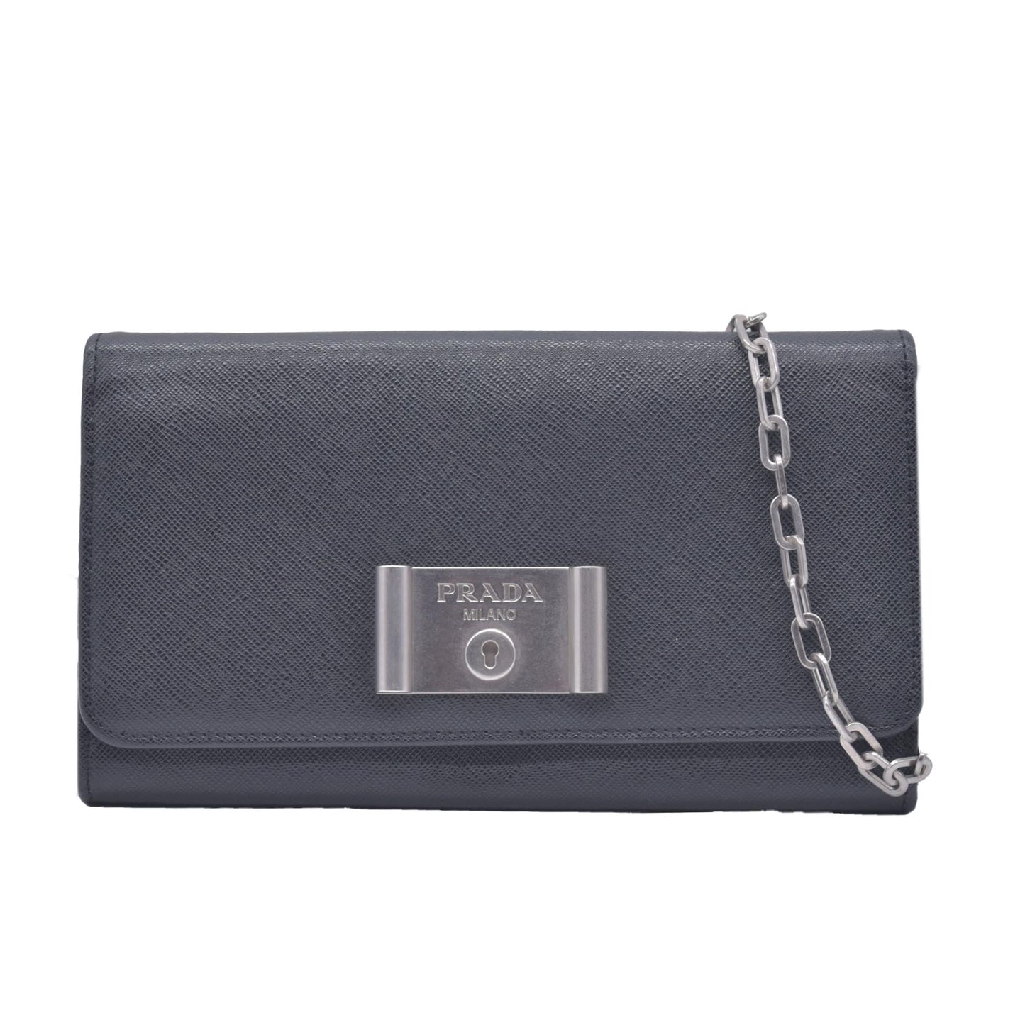 Prada Saffiano Lock Leather Flap Wallet on Chain CONSIGNMENT