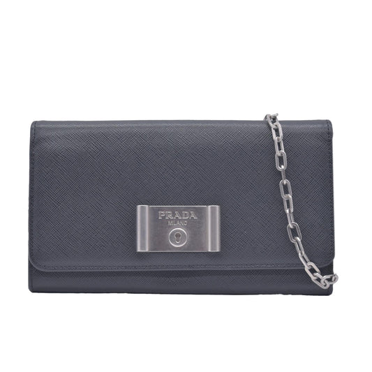 $1550 Prada Saffiano Lock Leather Flap Wallet on Chain CONSIGNMENT
