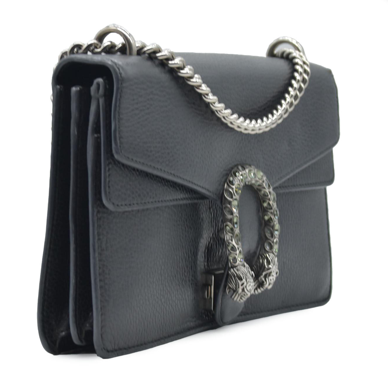 $3350 Gucci Pebbled Calfskin Small Dionysus Shoulder Bag Black
