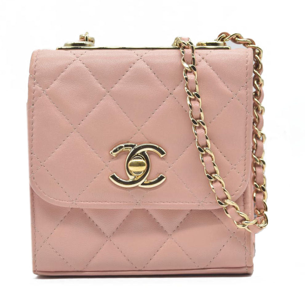 $2900 Chanel Lambskin Quilted Mini Trendy CC Clutch With Chain Light Pink