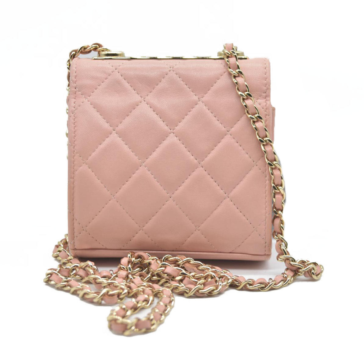 $2900 Chanel Lambskin Quilted Mini Trendy CC Clutch With Chain Light Pink