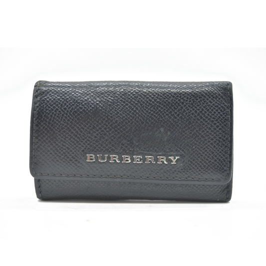 BURBERRY Logo Leather 6 Ring Key Case Black