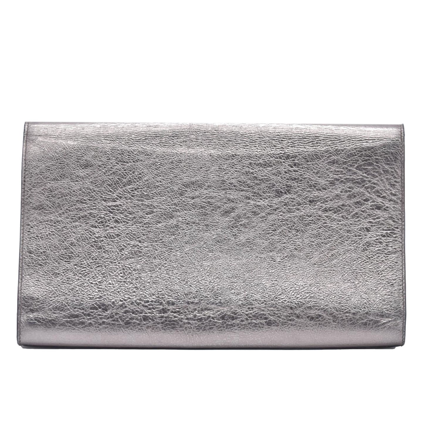 Saint Laurent Metallic Leather Large Belle De Jour Clutch Silver CONSIGNMENT