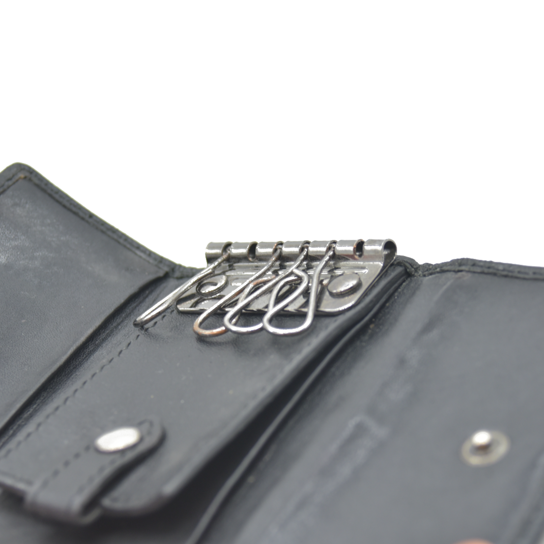 BURBERRY Logo Leather 6 Ring Key Case Black