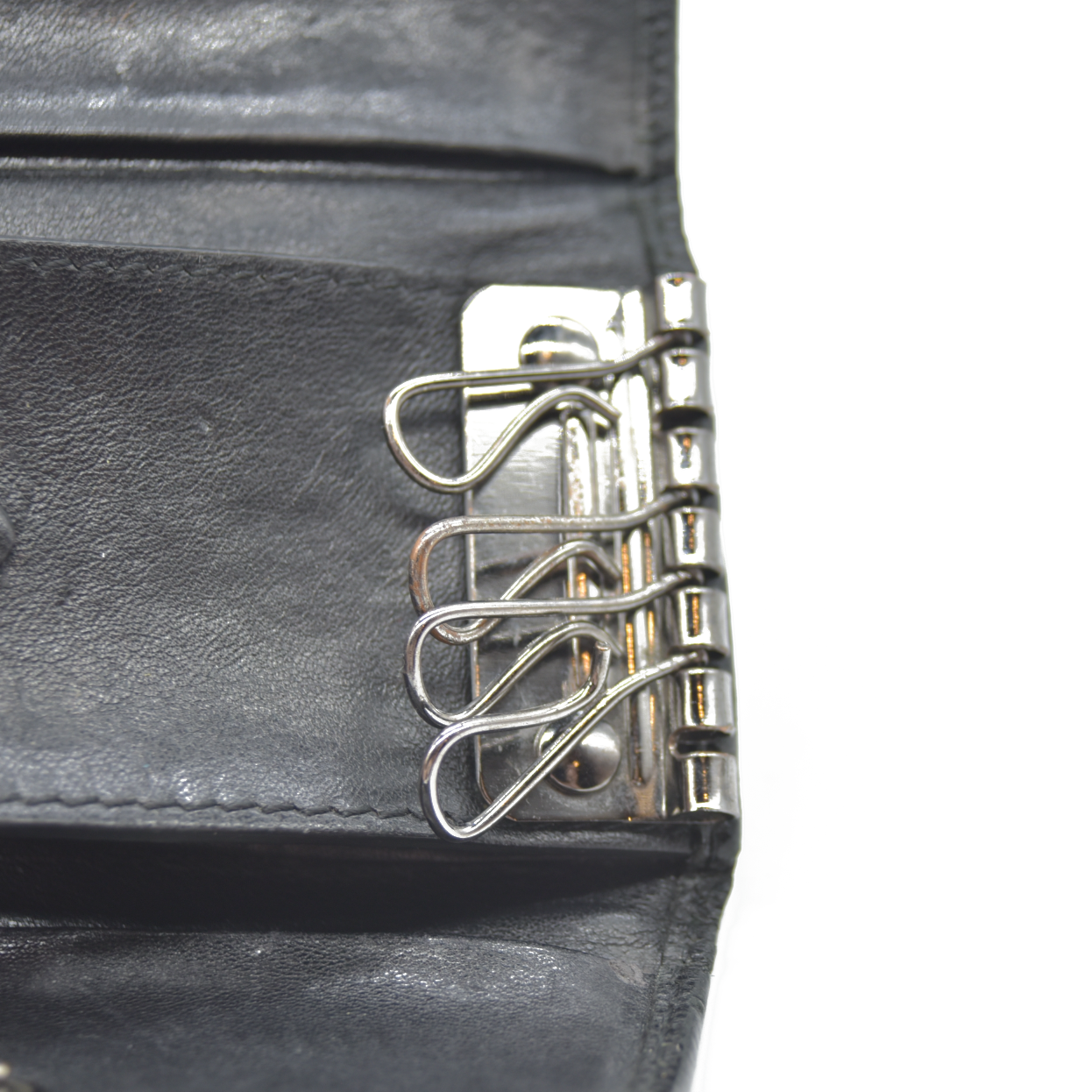 BURBERRY Logo Leather 6 Ring Key Case Black