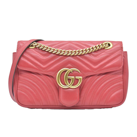 $2850 Gucci Calfskin Matelasse Small GG Marmont Shoulder Bag Red CONSIGNMENT