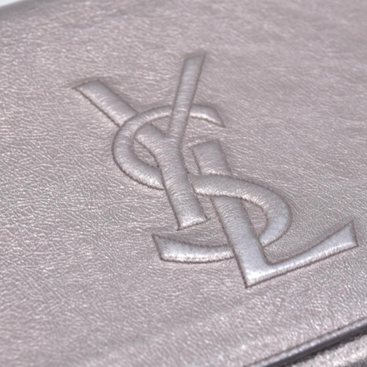 Saint Laurent Metallic Leather Large Belle De Jour Clutch Silver CONSIGNMENT