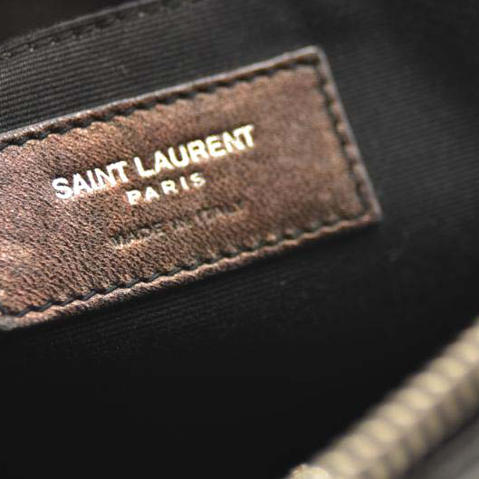 SAINT LAURENT Cracked Shiny Calfskin Matelasse Monogram Lou Camera Bag Black