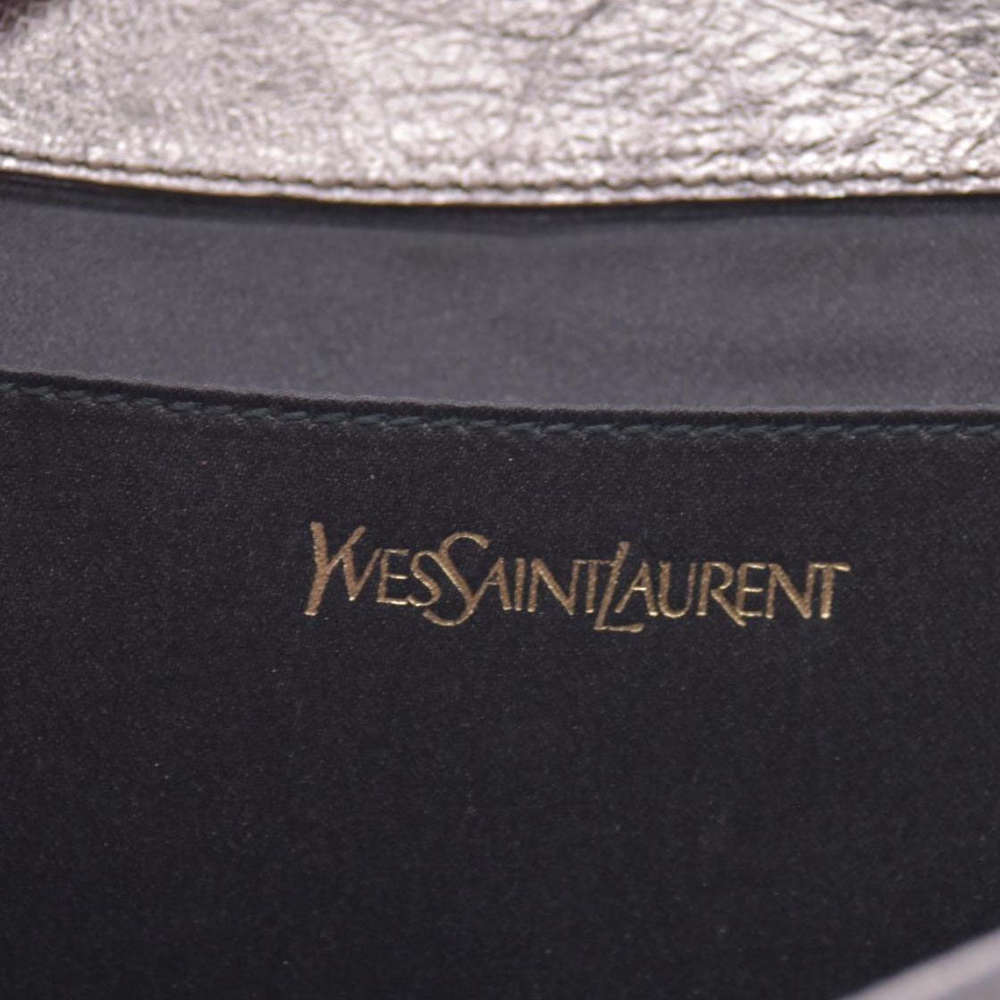 Saint Laurent Metallic Leather Large Belle De Jour Clutch Silver CONSIGNMENT