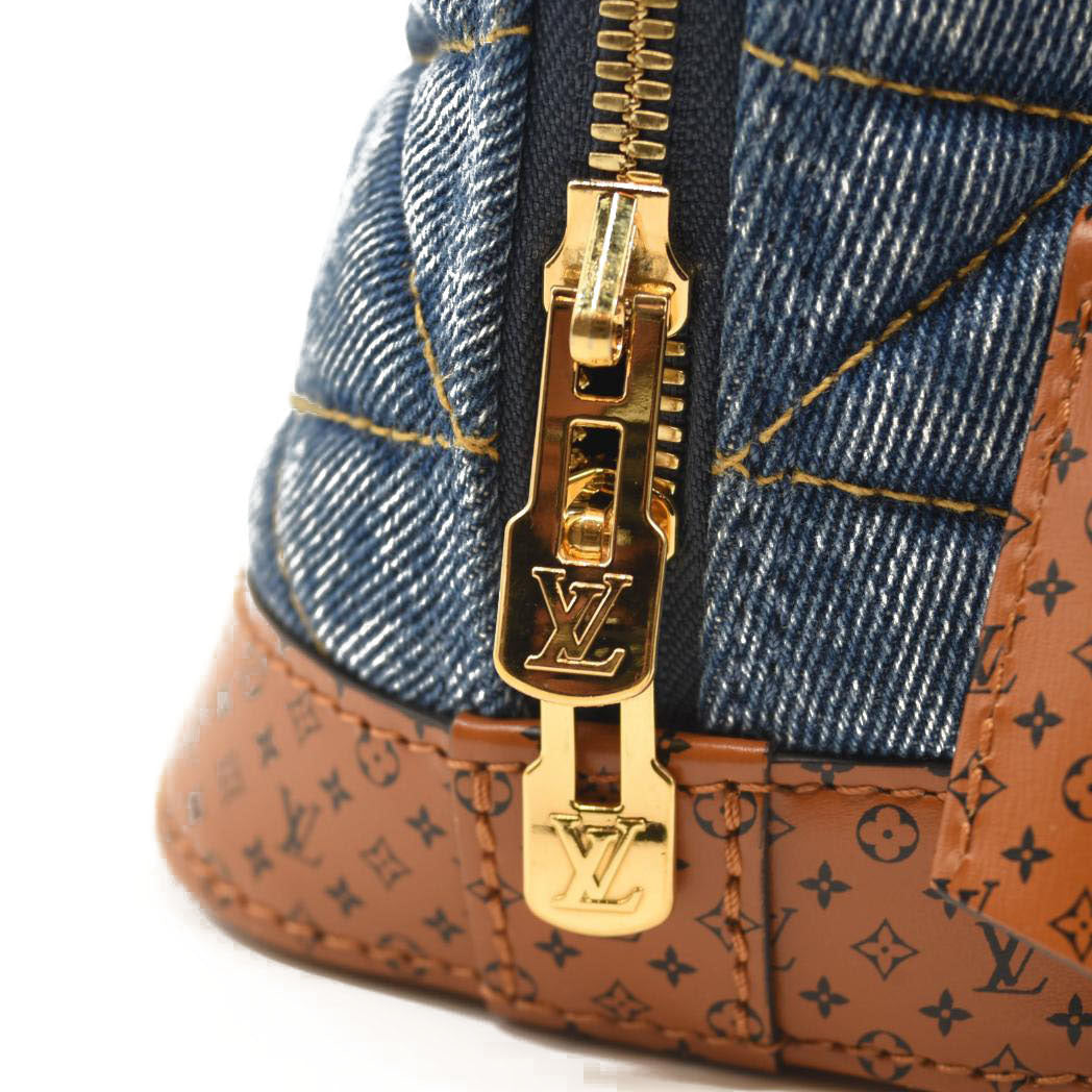 LOUIS VUITTON Denim Calfskin Reverse Monogram Malletage Alma BB Blue