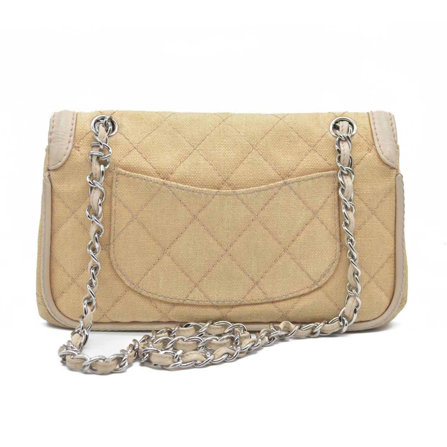 $2900 CHANEL 2006-2008 Medium Classic Lambskin Trimmed Canvas Line Double Flap shoulder bag