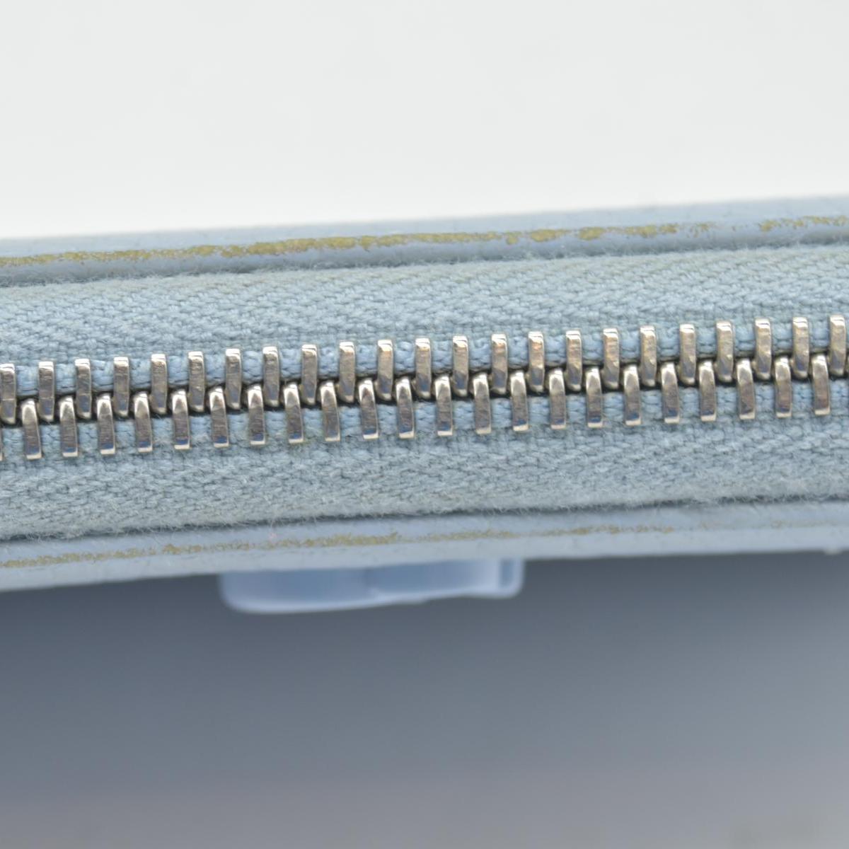 $660 Gucci Blue Calfskin Monochrome Dollar GG Marmont Zip Around Card Holder