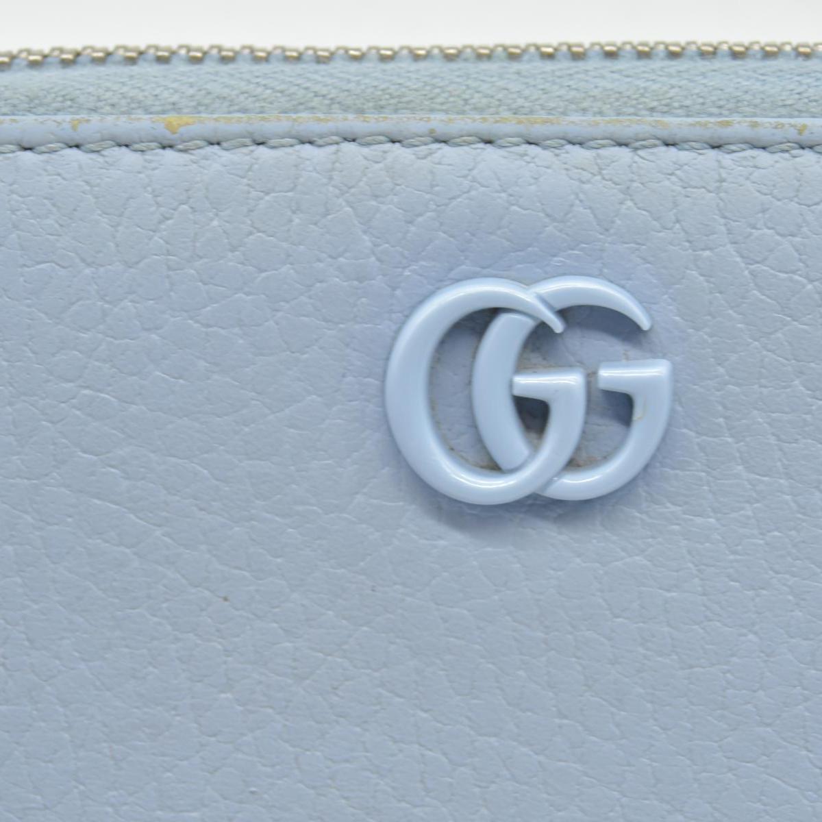 $660 Gucci Blue Calfskin Monochrome Dollar GG Marmont Zip Around Card Holder
