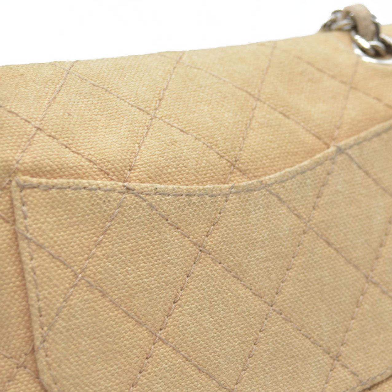 $2900 CHANEL 2006-2008 Medium Classic Lambskin Trimmed Canvas Line Double Flap shoulder bag