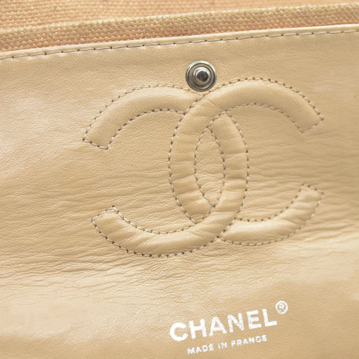 $2900 CHANEL 2006-2008 Medium Classic Lambskin Trimmed Canvas Line Double Flap shoulder bag