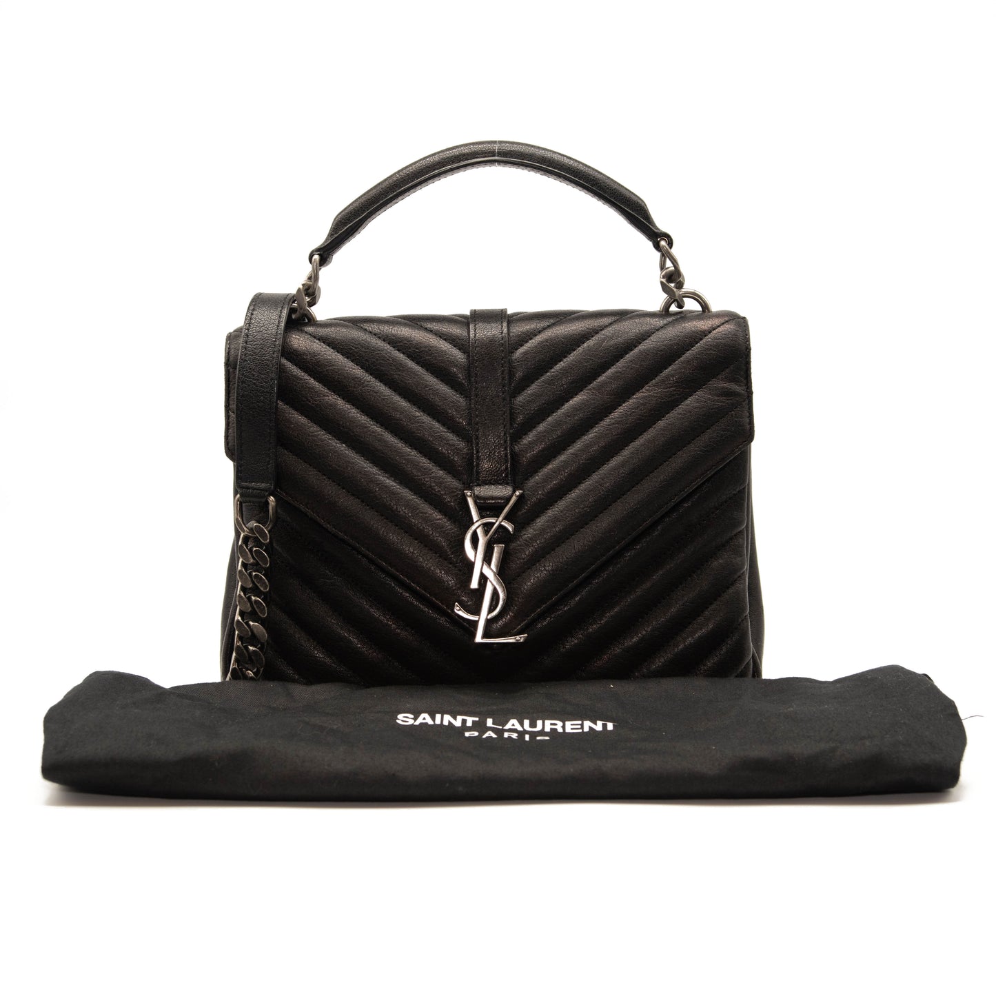 Saint Laurent Matelasse Chevron Monogram Medium College Bag Black