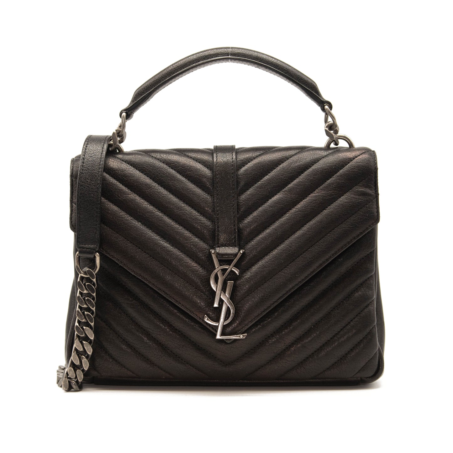 Saint Laurent Matelasse Chevron Monogram Medium College Bag Black