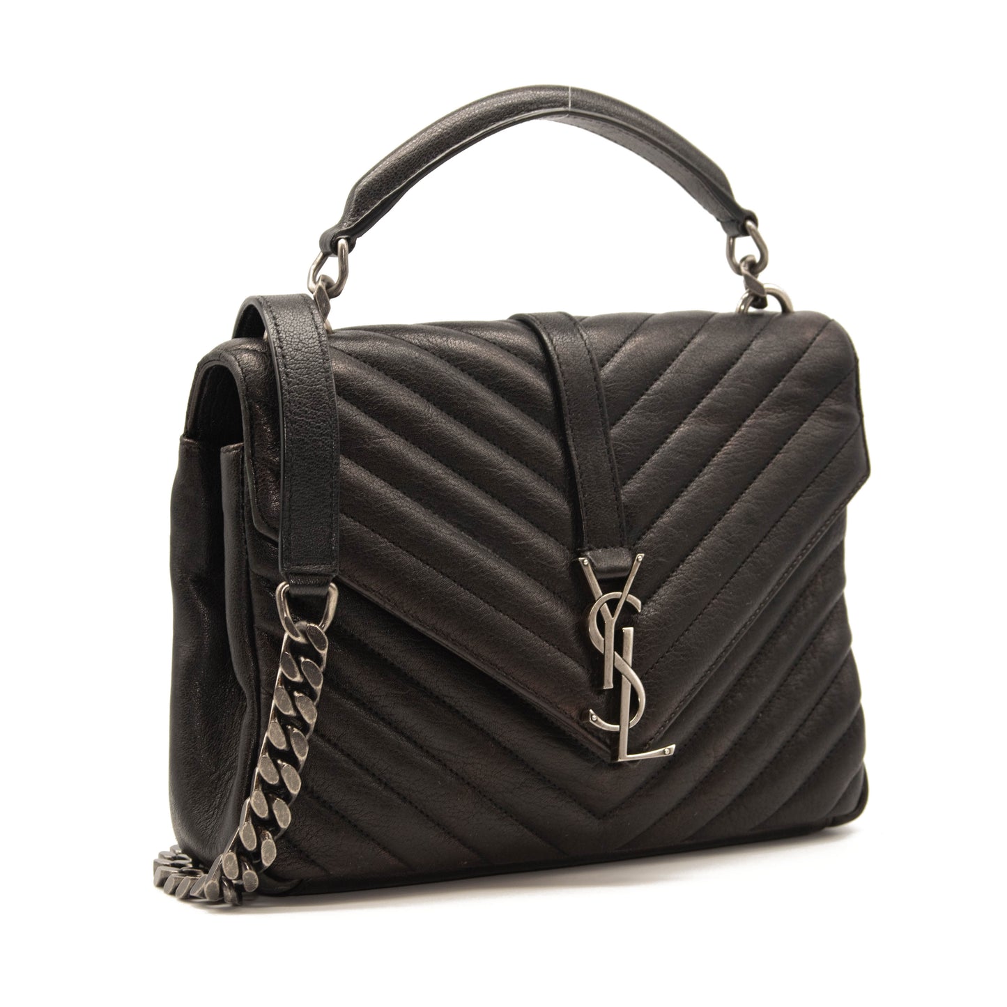 Saint Laurent Matelasse Chevron Monogram Medium College Bag Black