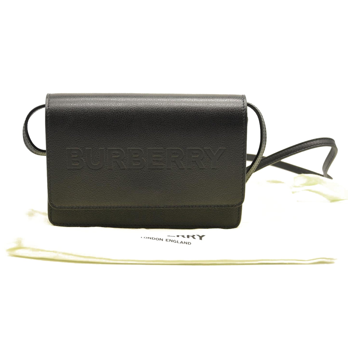 BURBERRY Smooth Calfskin Logo Embossed Hampshire Crossbody Black