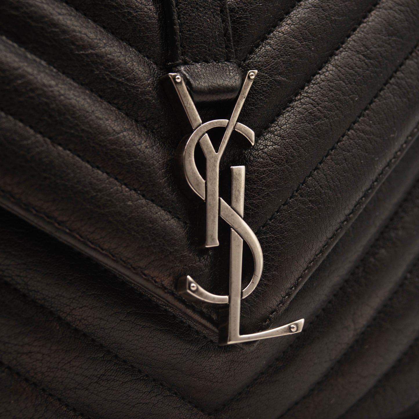 Saint Laurent Matelasse Chevron Monogram Medium College Bag Black