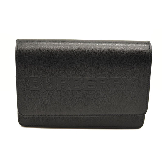 BURBERRY Smooth Calfskin Logo Embossed Hampshire Crossbody Black