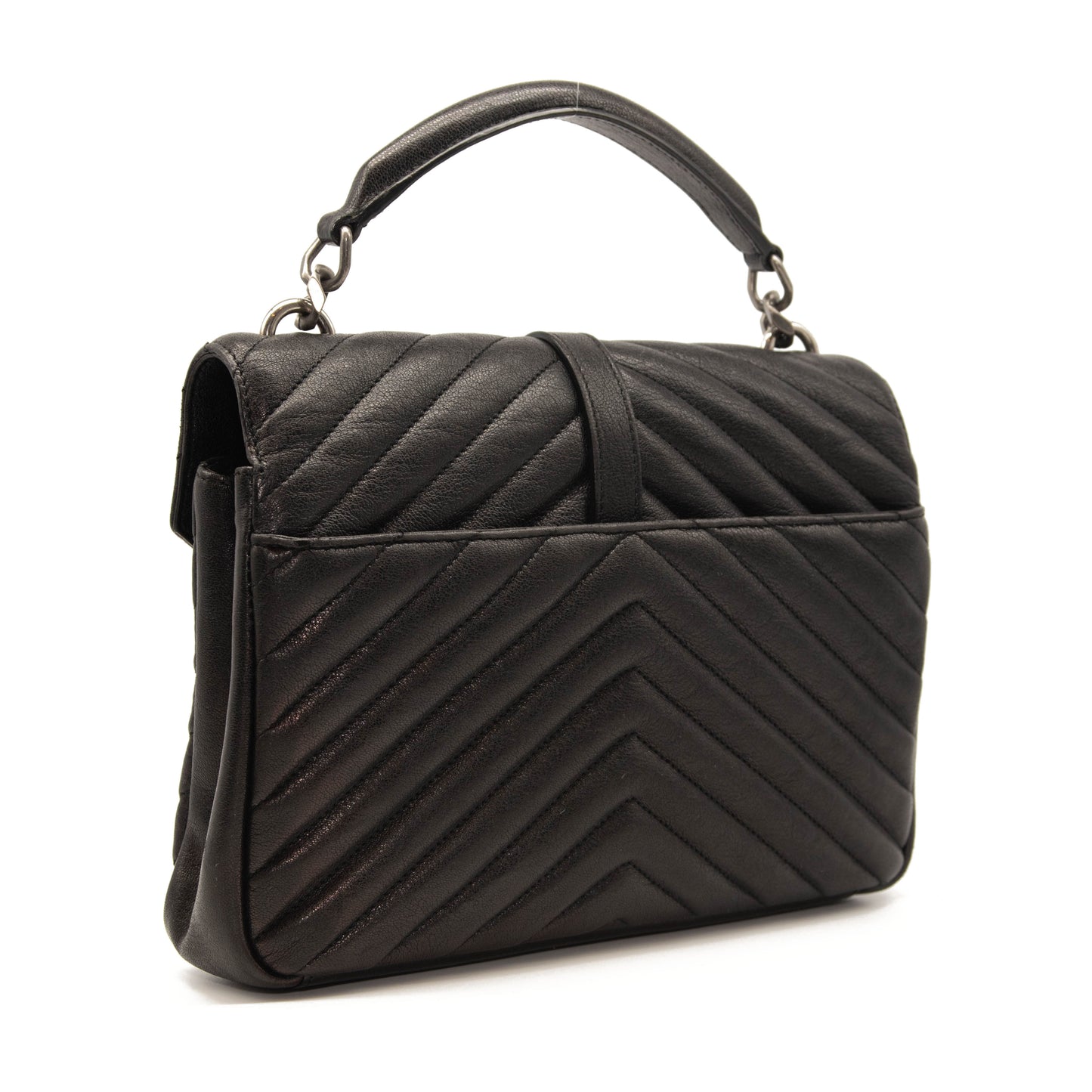 Saint Laurent Matelasse Chevron Monogram Medium College Bag Black